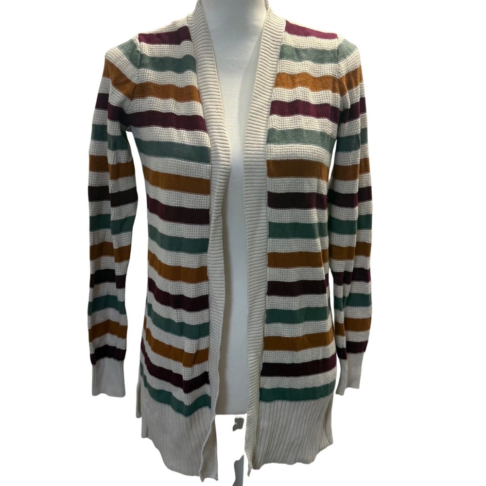 St. Johns Bay Women's Open-front Striped knit cardigan sweater XS cream